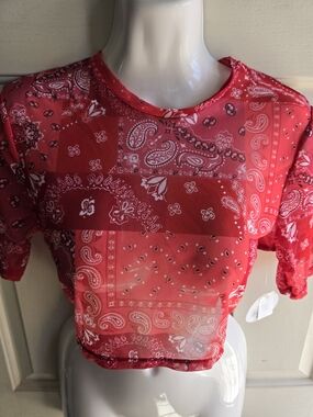 Decree Red Bandana-Print Sheer Crop Top
